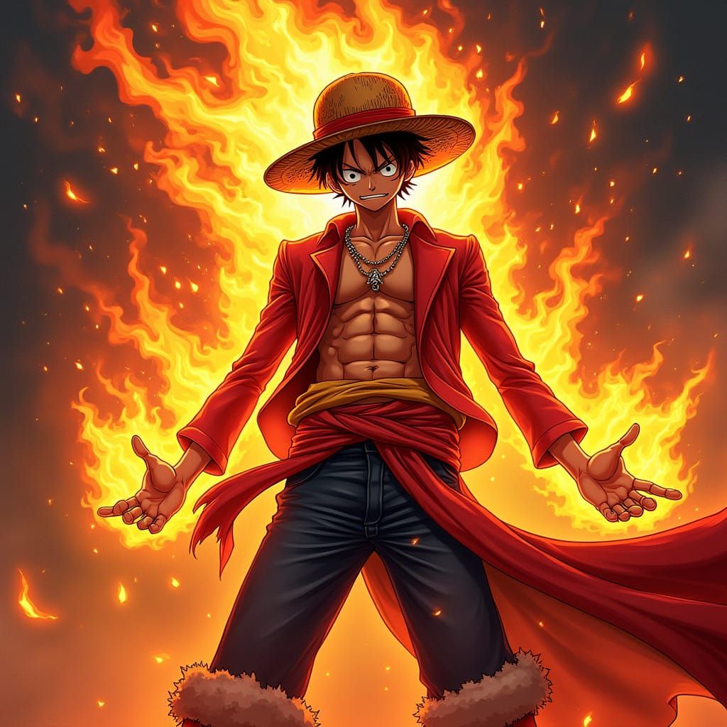 Dark Luffy in Fiery Aura, One Piece