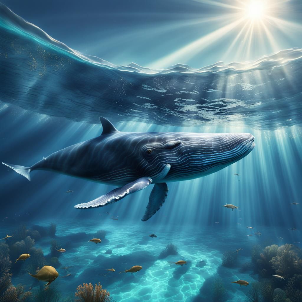 Blue Whale in Deep Ocean, Digital Matte Painting