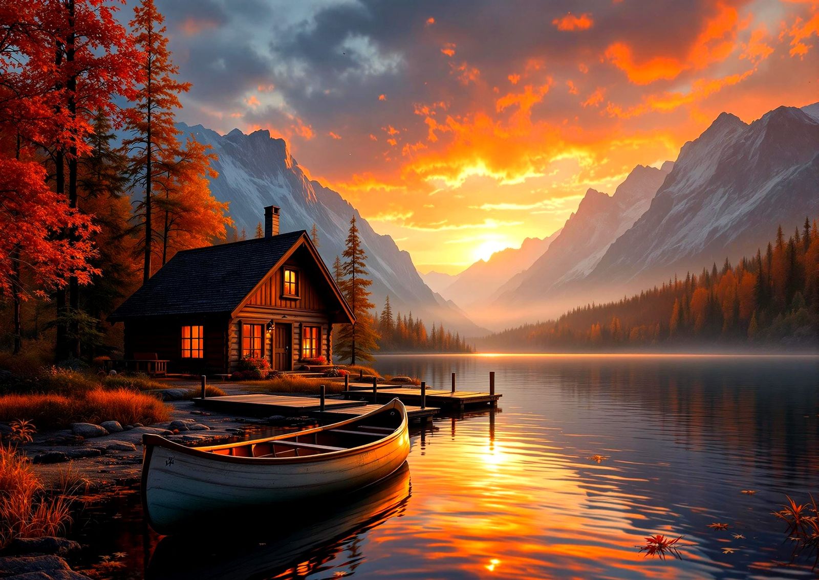 Surreal Autumn Cabin Scene in Photorealistic Detail