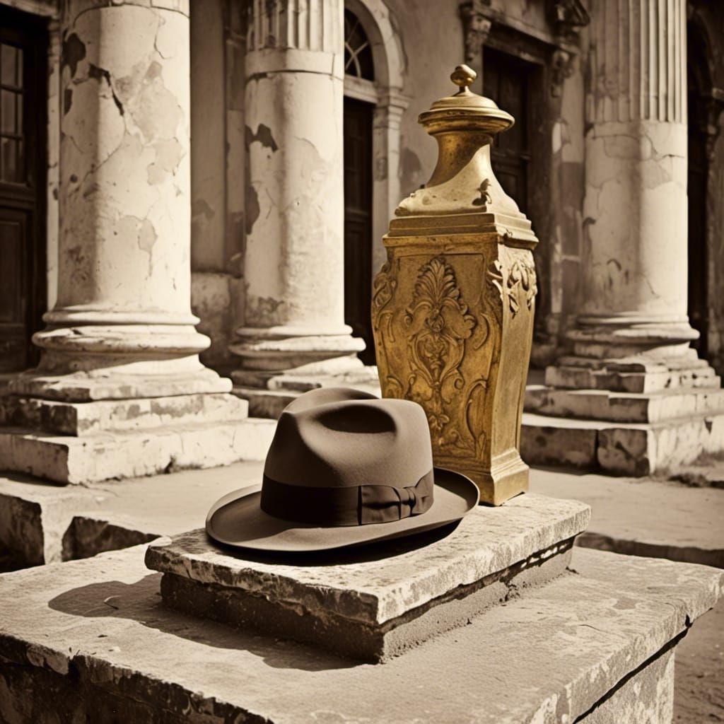 Fedora Hat and Golden Idol Still Life