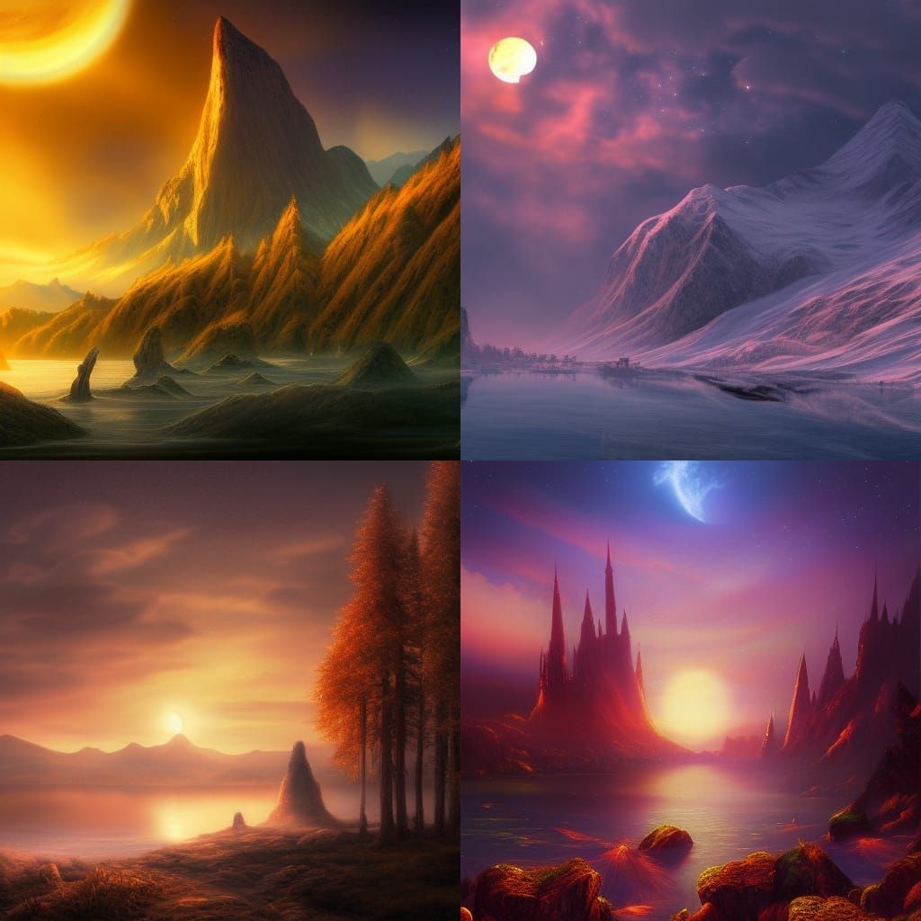 Fantastical Midnight Sun Landscape in Detailed Matte Paintin...