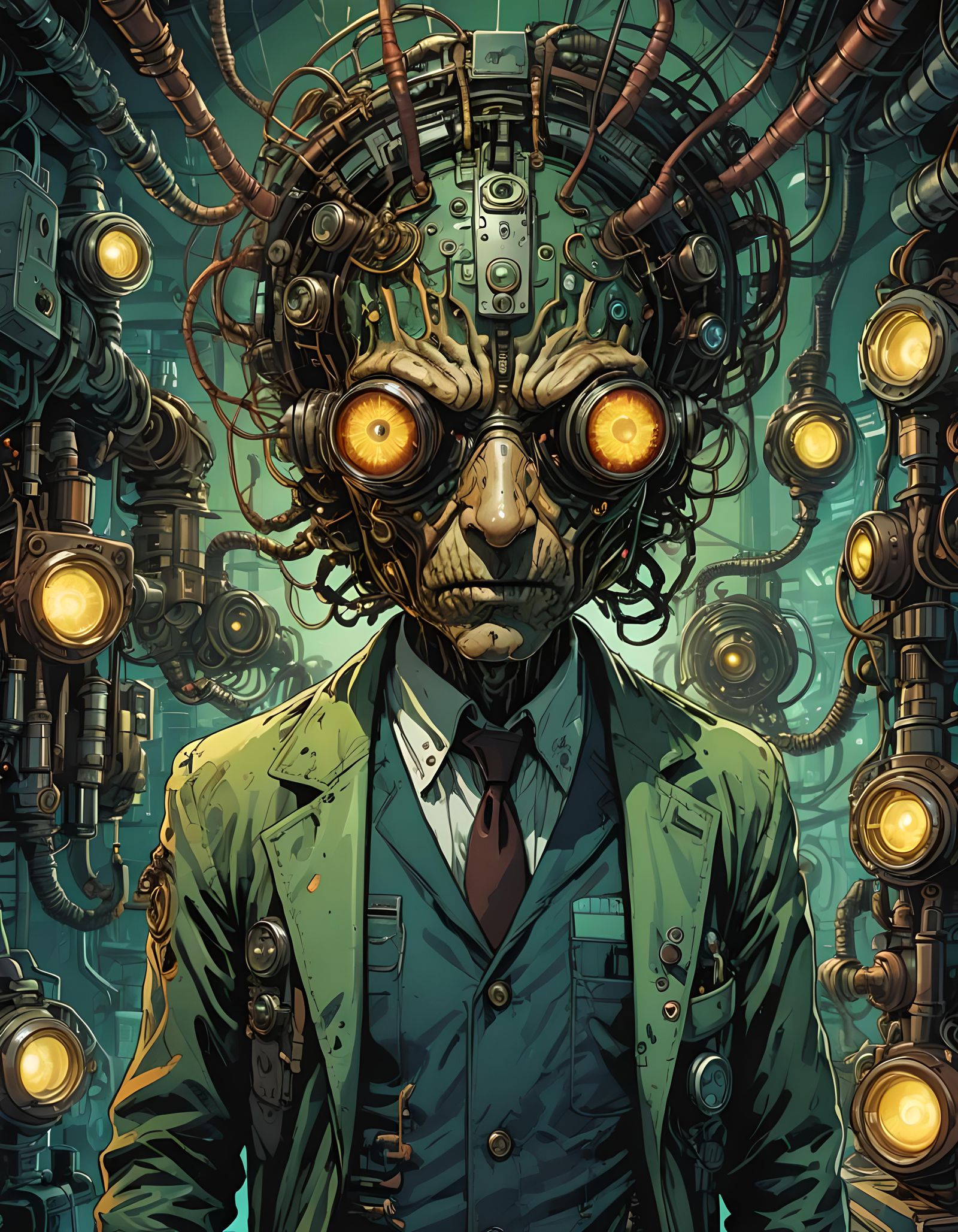 Biopunk Moreau Creature with Glowing Eyes