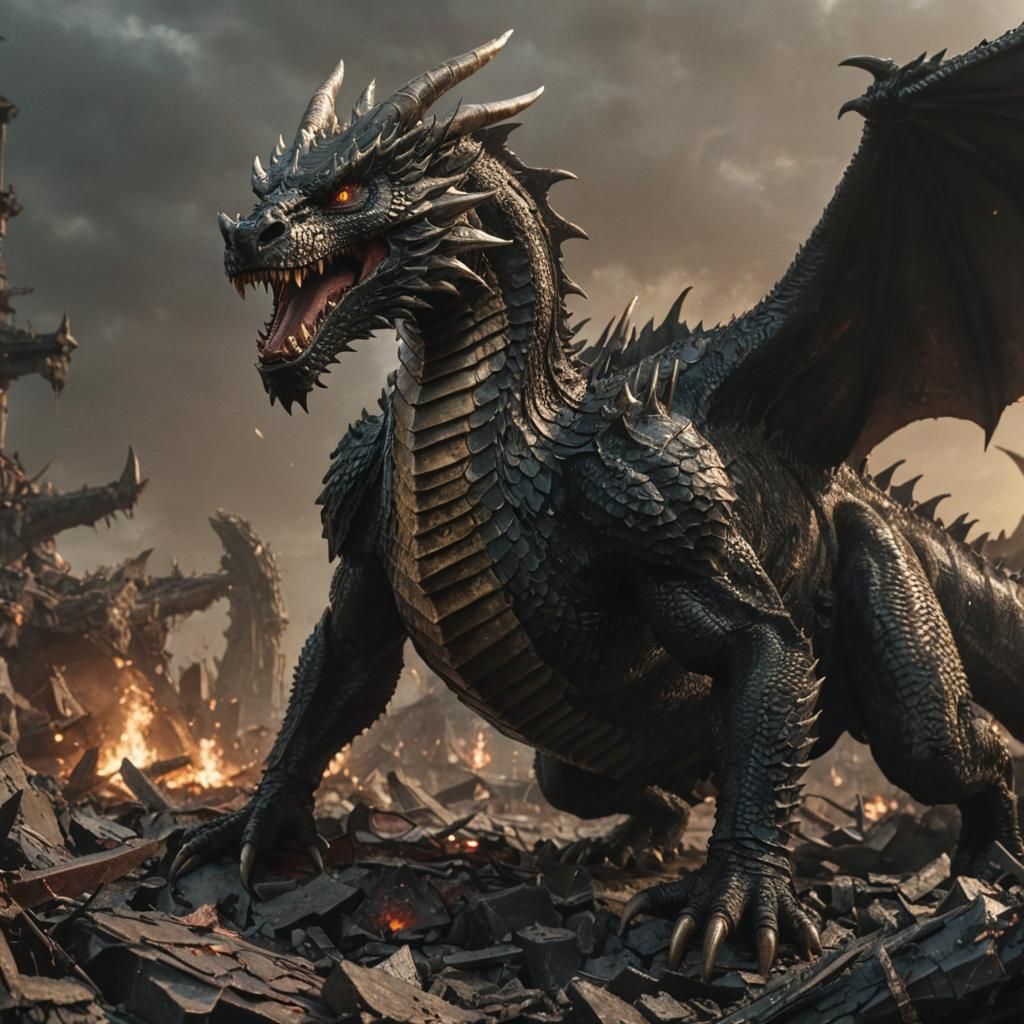 Epic Dark Fantasy Dragon Over Battlefield