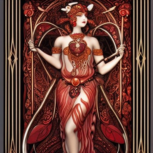 Exquisite Red Granite Devil Carving in Art Deco Style