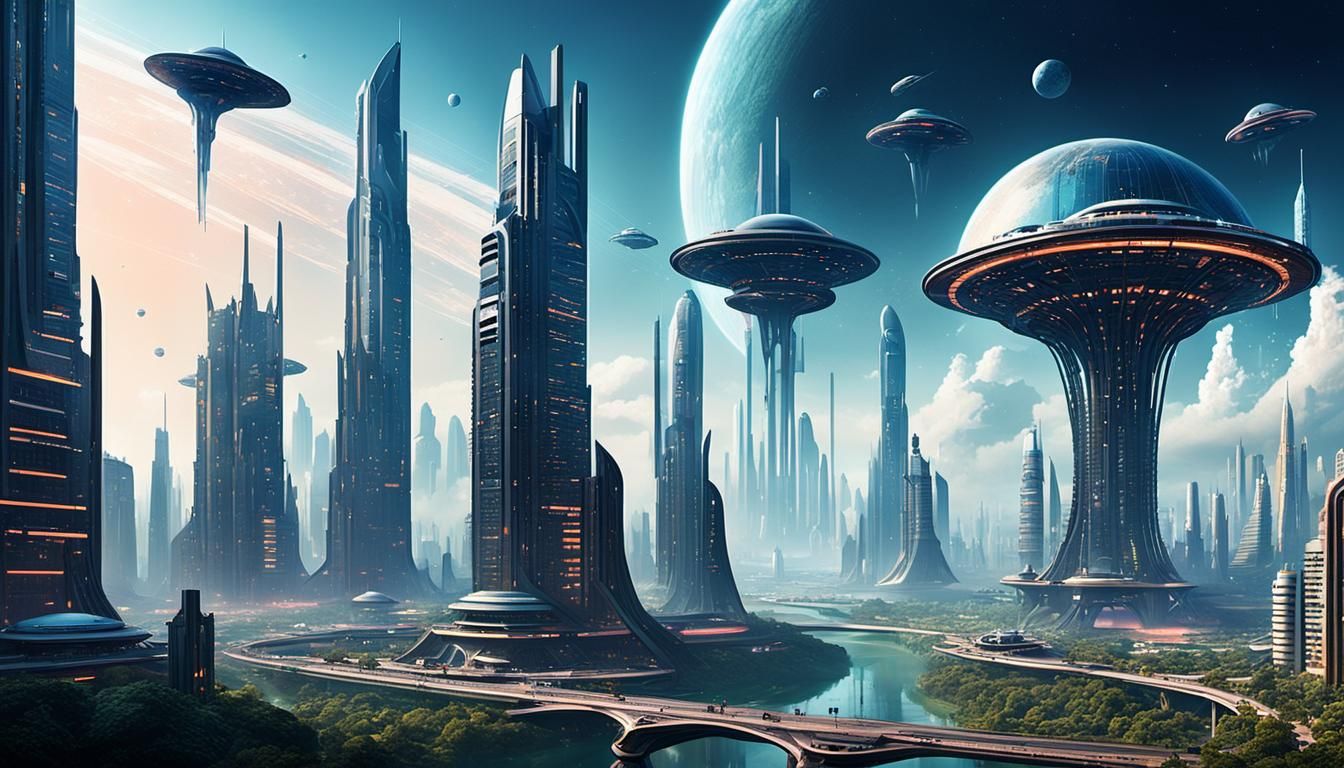 Retro-Futuristic Alien Cityscape with Neon Lights