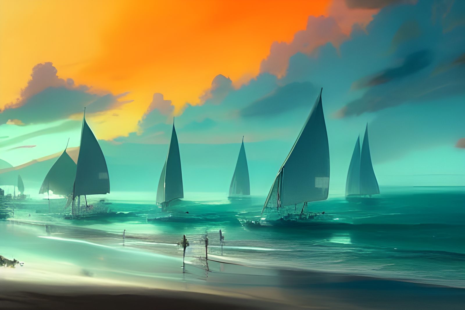 Epic Beach Landscape with Sailing Boats