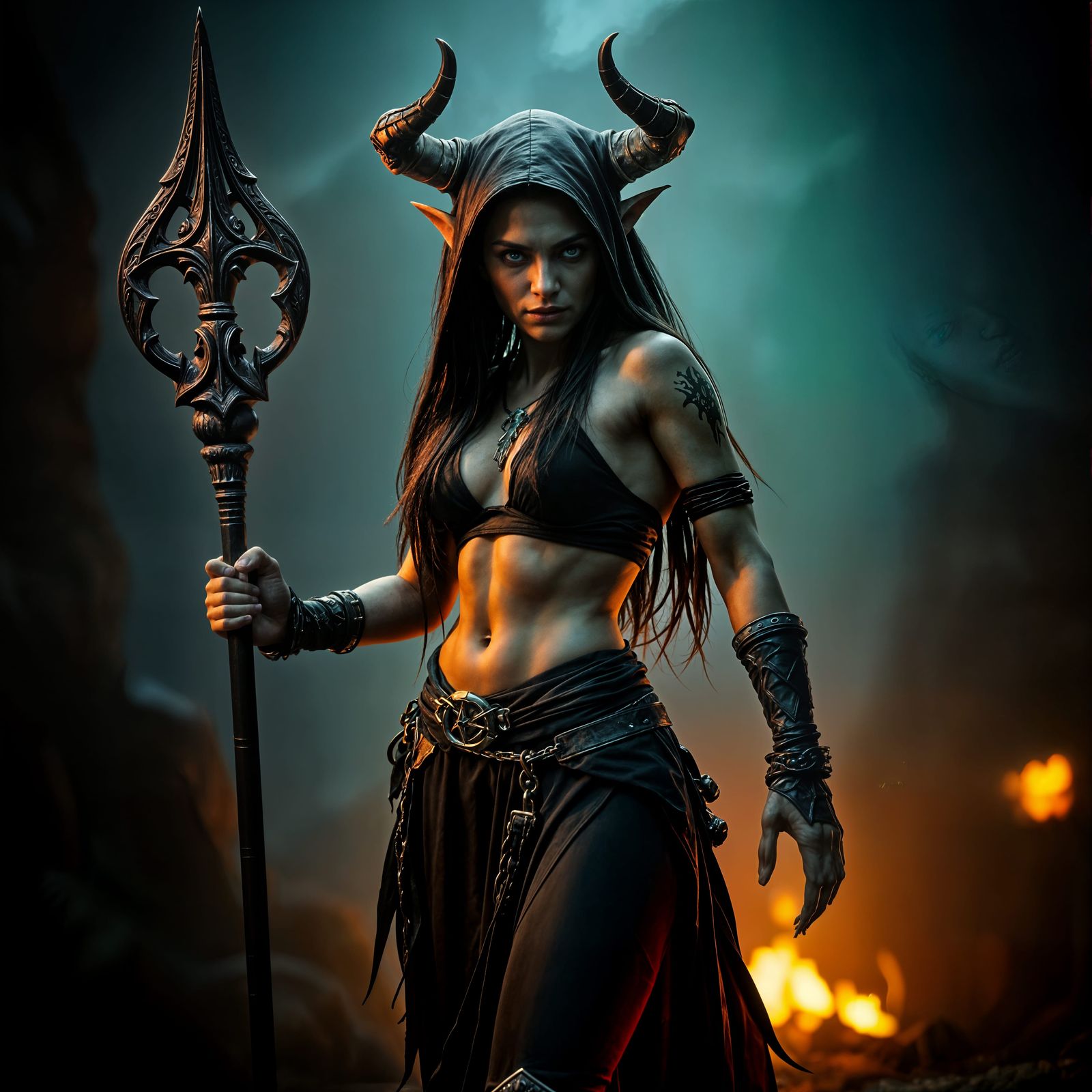 Beautiful Orc Necromancer in Cinematic Style