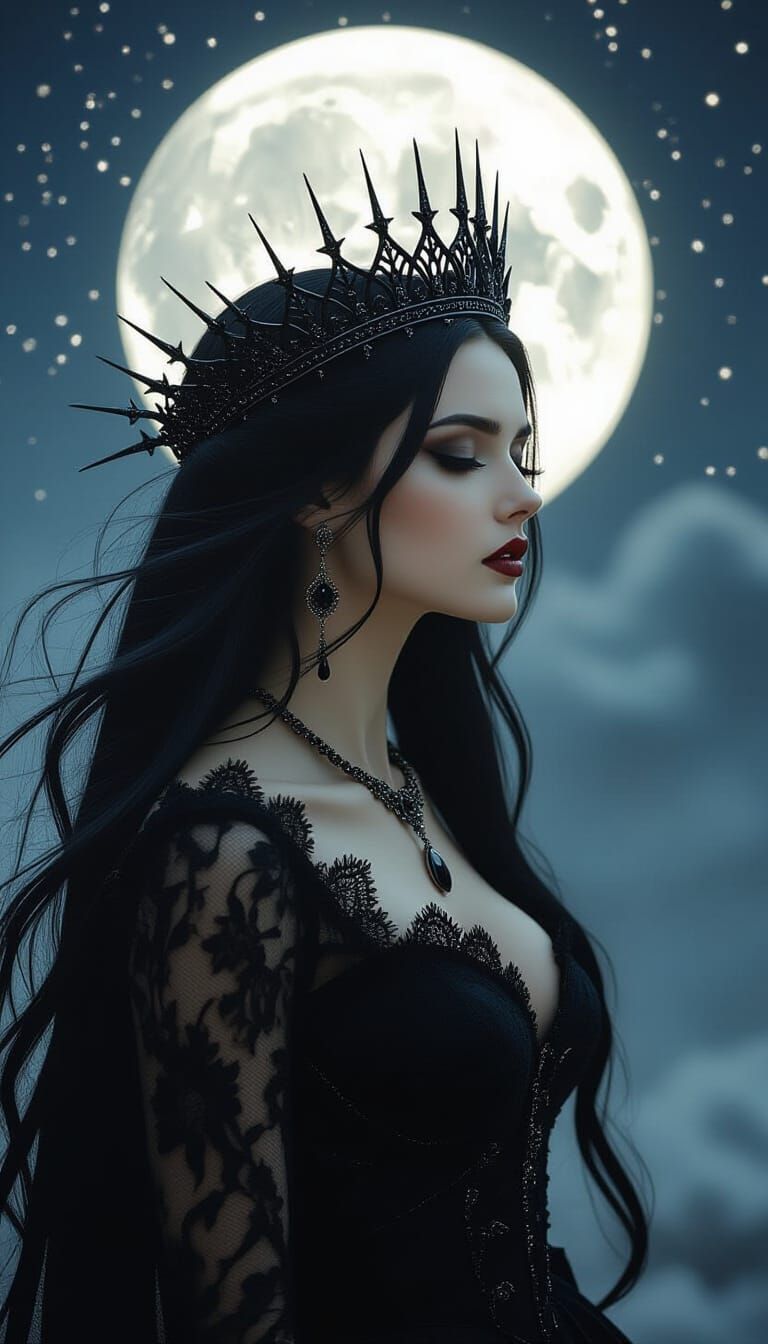 Gothic Moon Goddess Portrait in Chiaroscuro Style