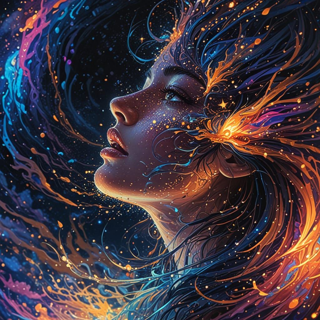 Stellar Dreamscape in Vibrant, Swirling Skies