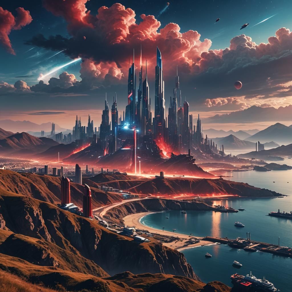 Futuristic Coastal Metropolis with Spaceport