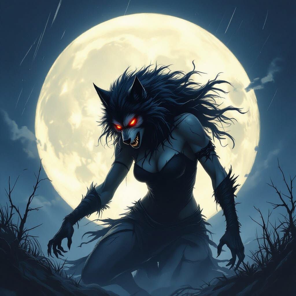 Female Werewolf Transformation Under Full Moon
