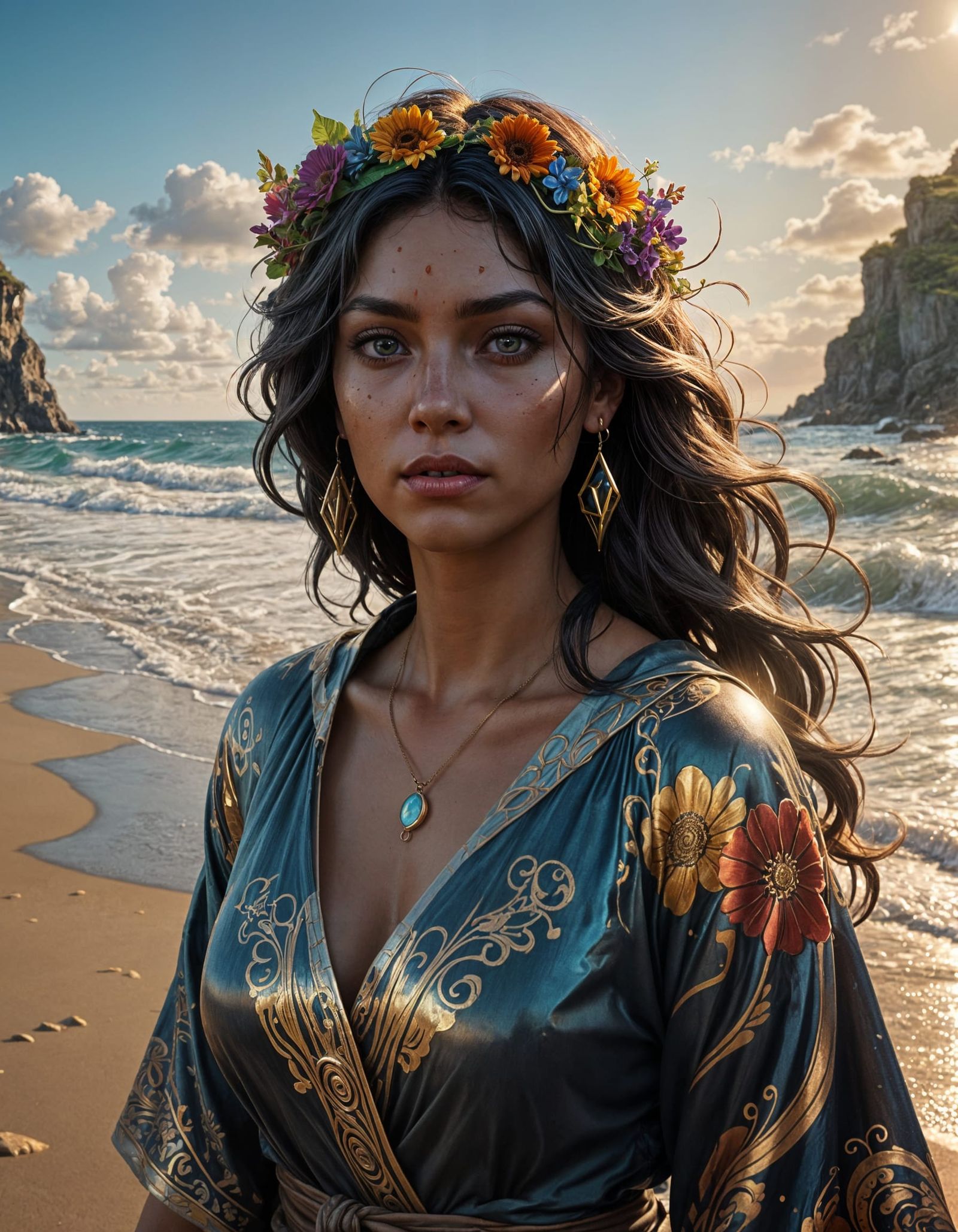 Striking Woman Emerging from the Sea