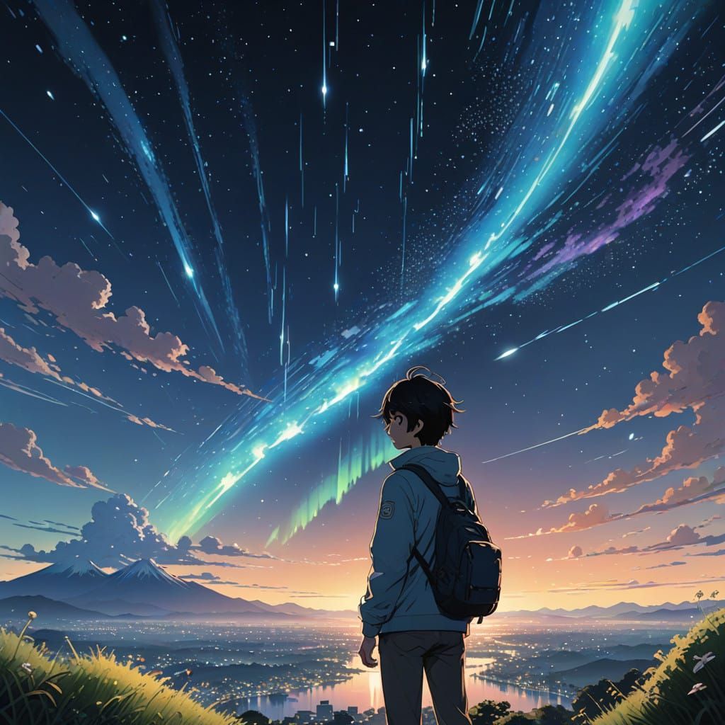 Celestial Dreamscape in Vibrant Anime Style