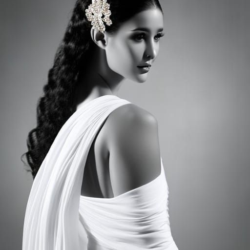 Young Woman in Toga at Market Entrance