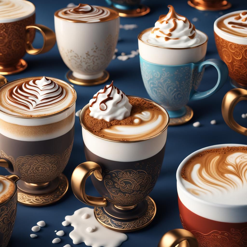 Modern Latte Cups: Detailed Matte Painting in Deep Color