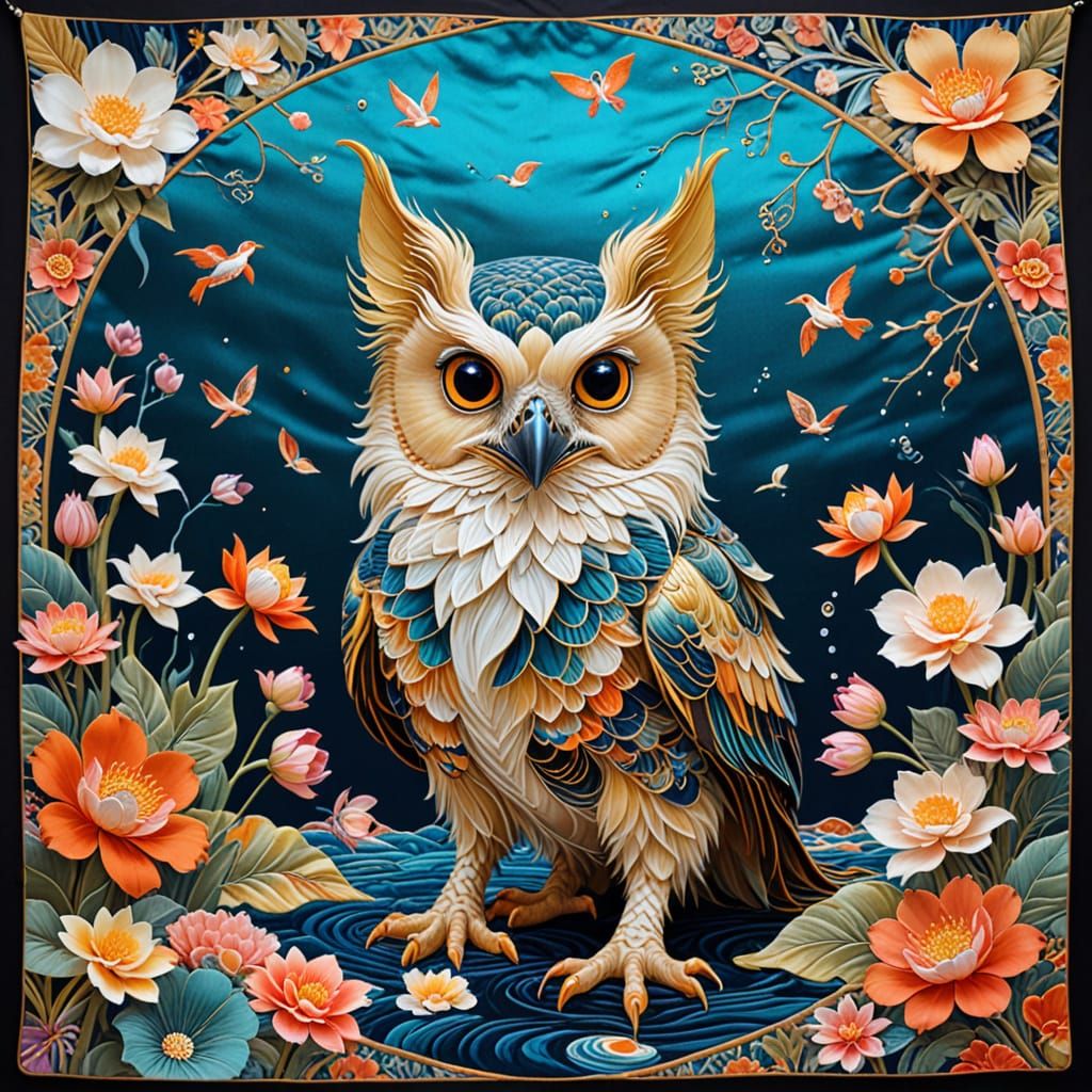 Alien Owl Hybrid in Luxurious Silk Tapestry