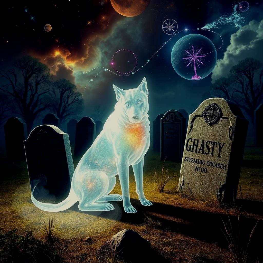 Cosmic Ghost Dog in Graveyard Scene