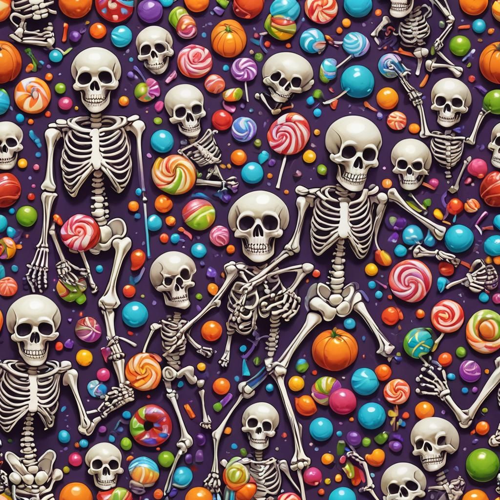 Spooky Skeletons in Whimsical Candy Art Style