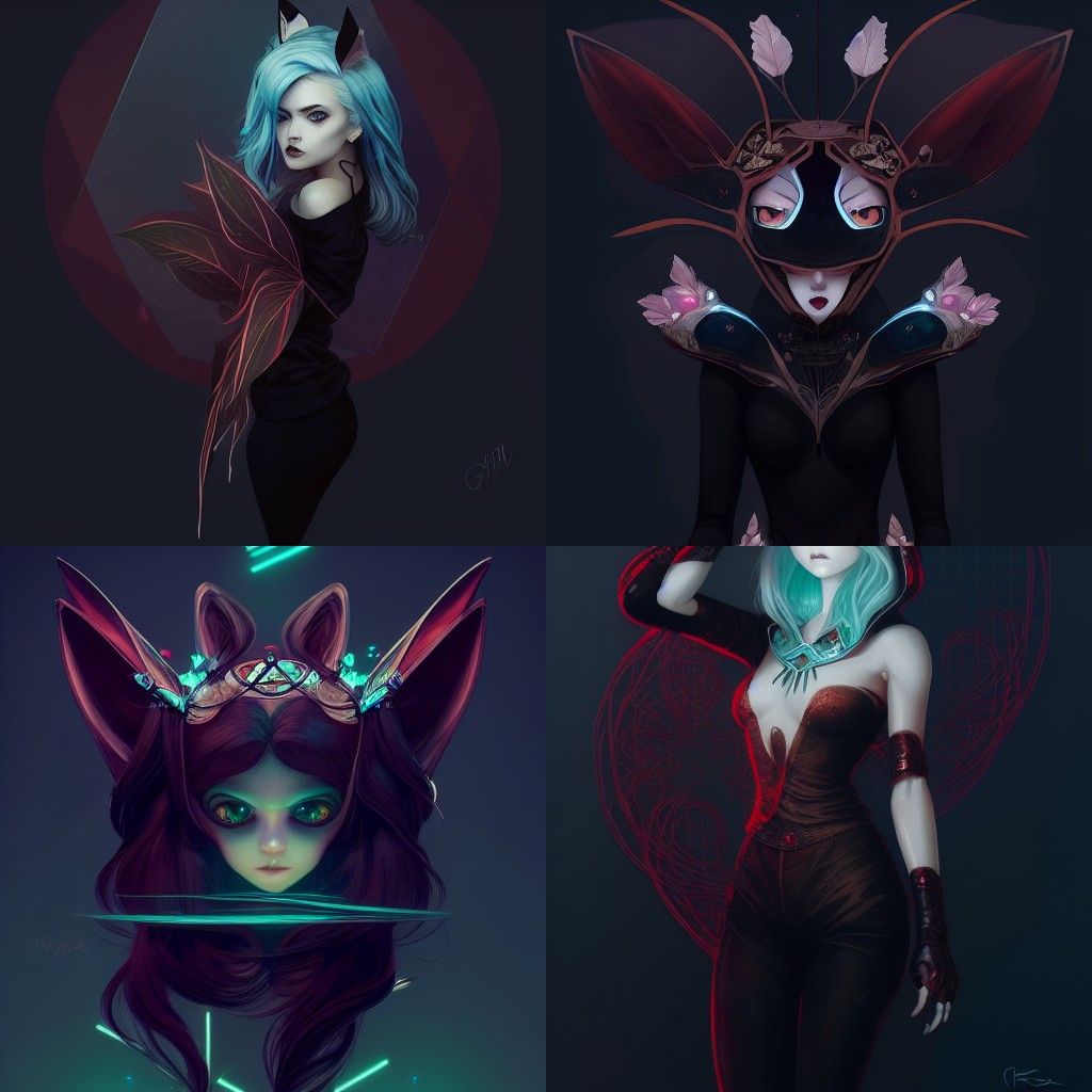 Robotic Fox Girl Portrait with Aquamarine Hoodie