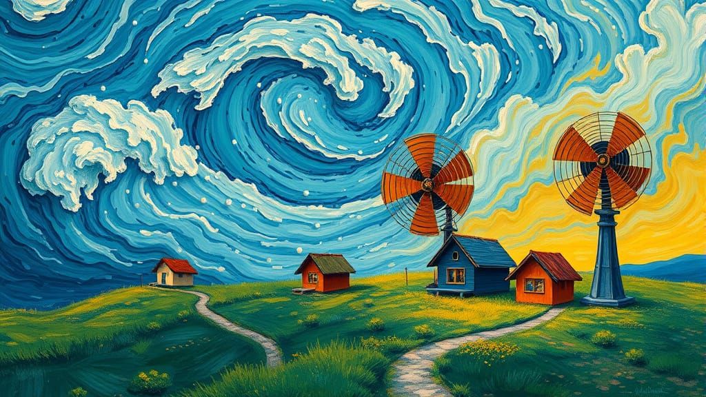 Whimsical Cooling Fans in Van Gogh Style