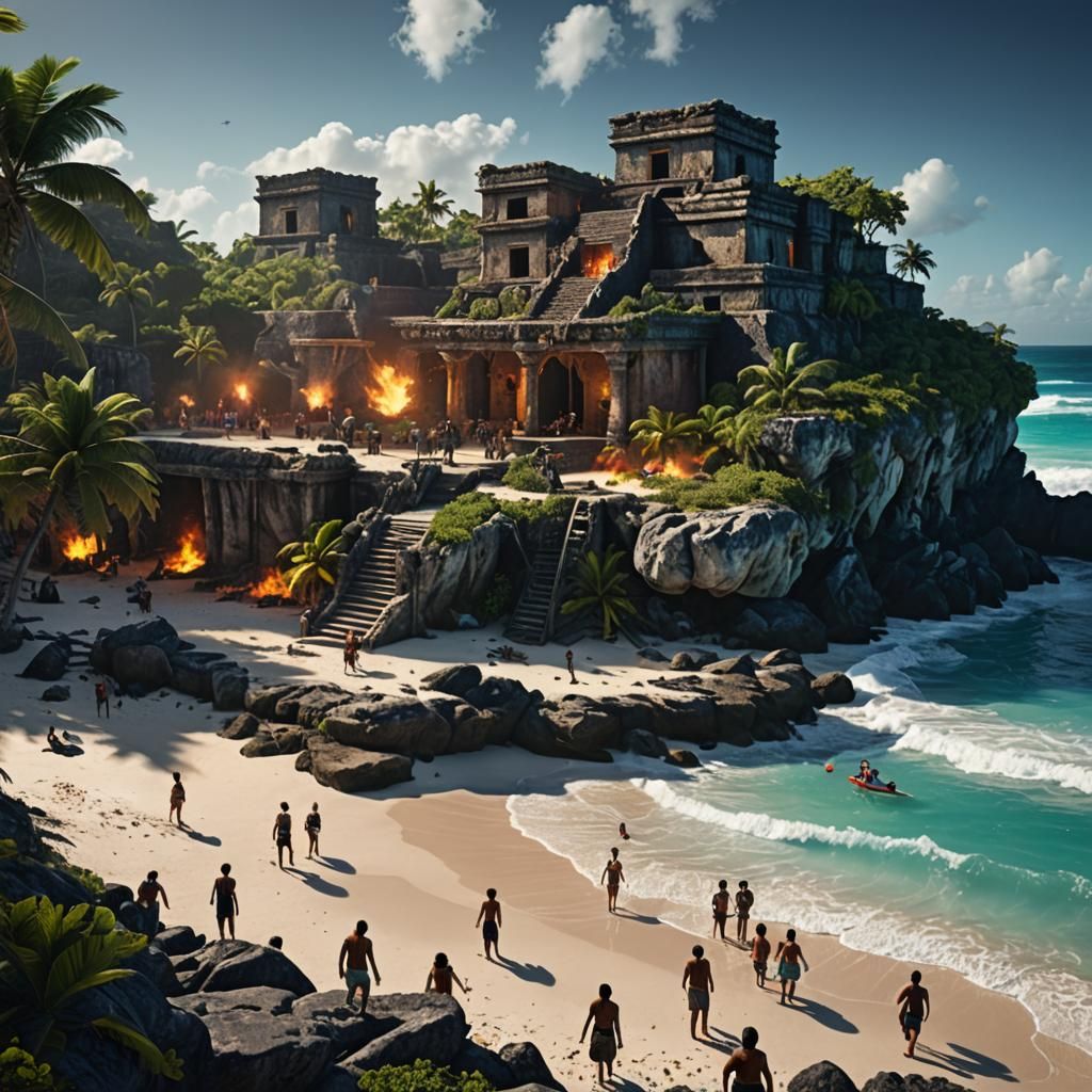 Beach Rave in Tulum: Detailed Matte Painting