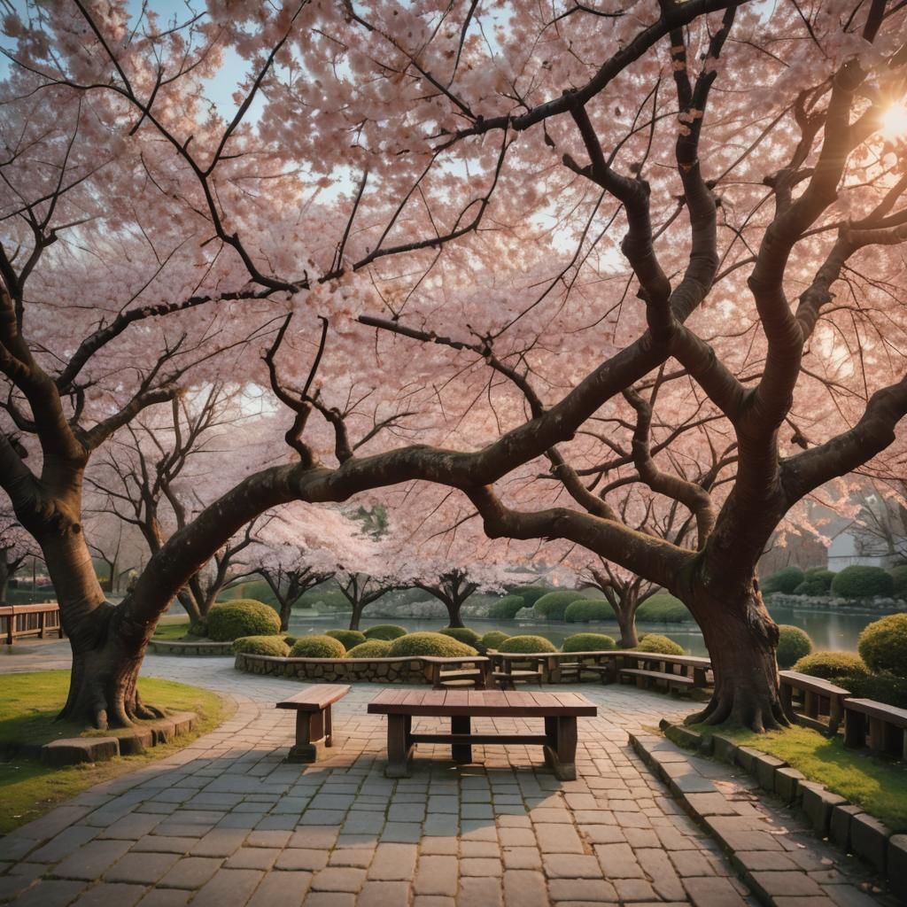 Sakura Tree at Sunset: Serene Landscape Photography