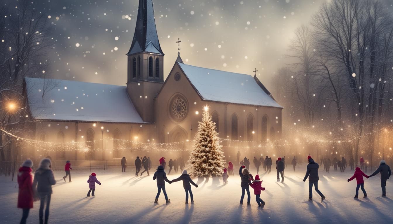 Christmas Ice Rink Scene with Snowflakes