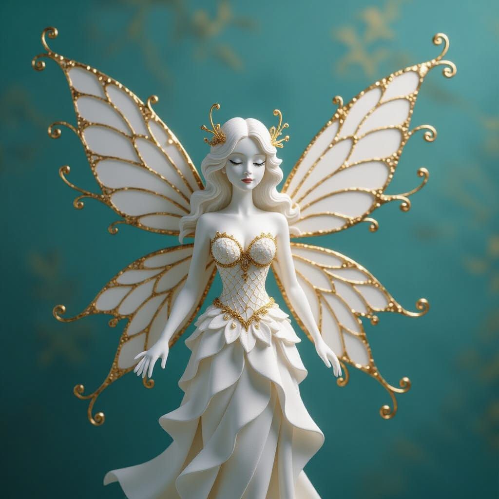 Elegant Clay Fairy with Golden Filaments