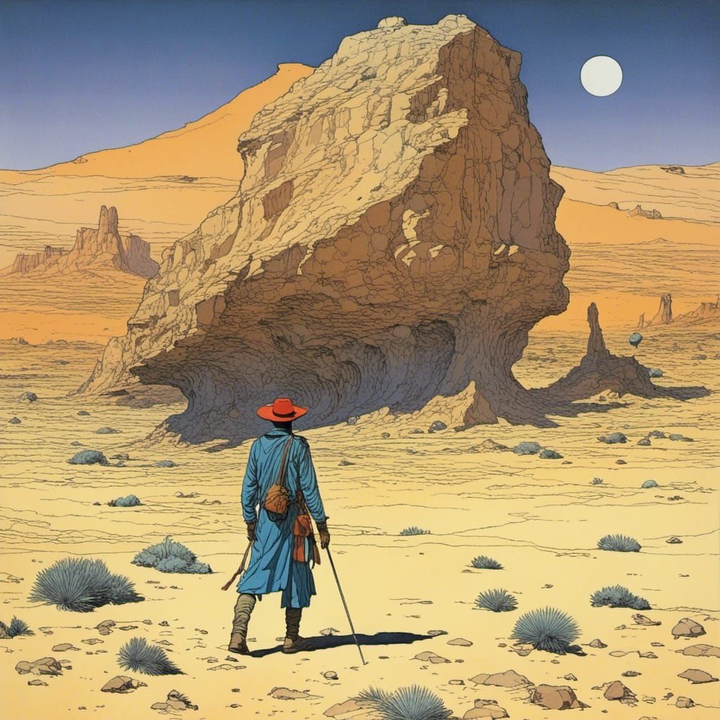 Mysterious Figure Walks in Desert Void