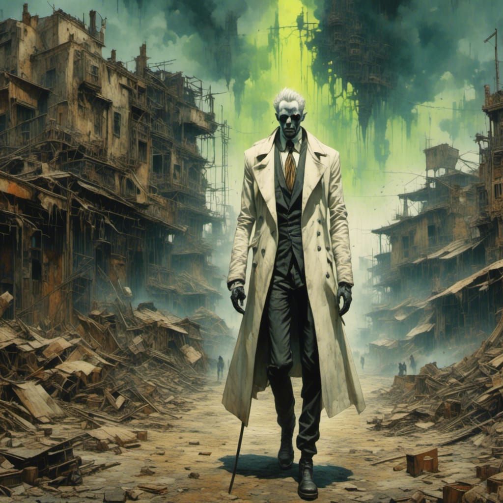 Post-Apocalyptic Desert Scene with Shadowy Boy