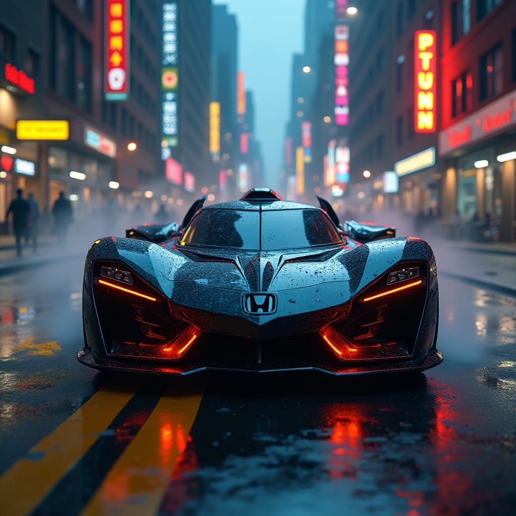 Futuristic Honda Batmobile Speeding Through Gotham