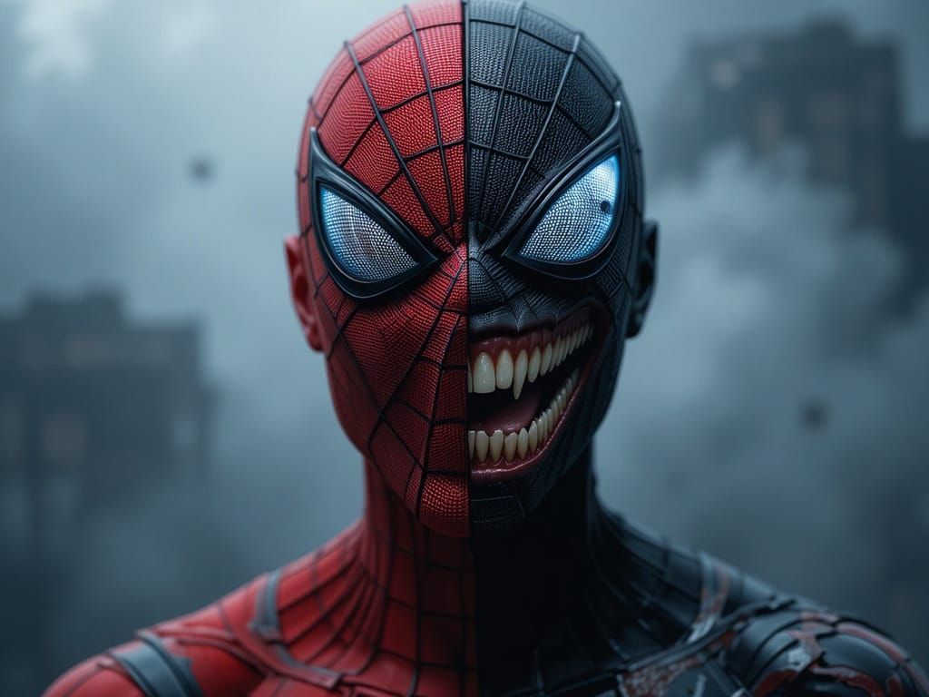 Spiderman Divided: Bicolored Hero Emerges from Fog