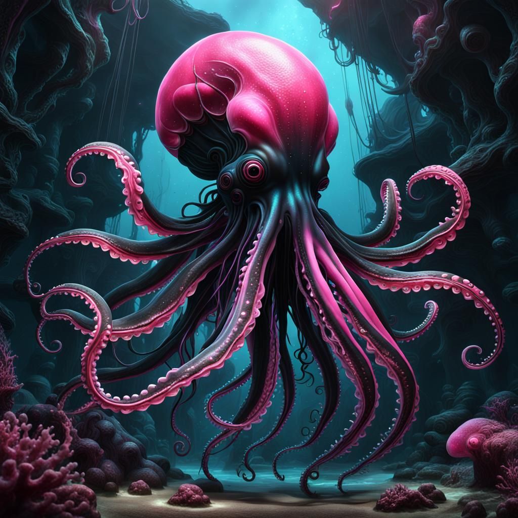 Bioluminescent Giant Squid Fantasy Concept Art