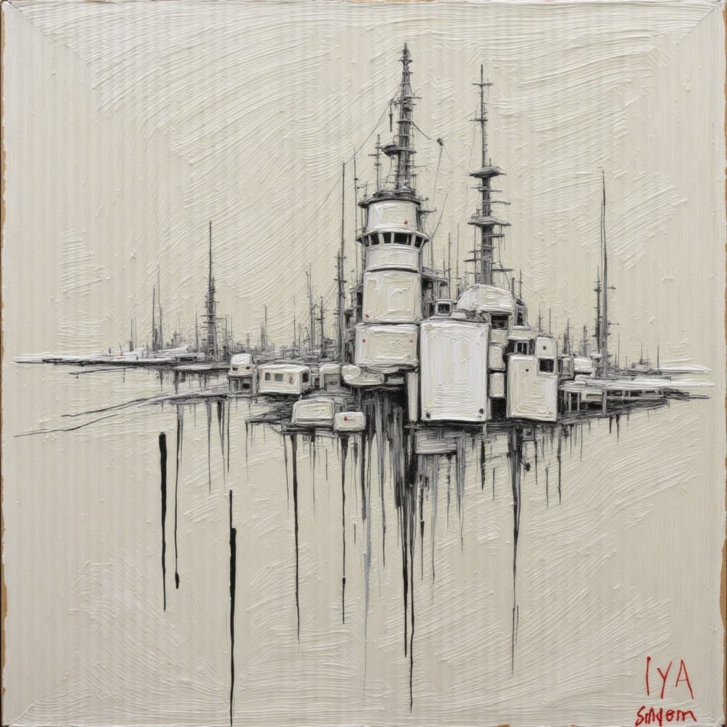 Abstract Minimalist Line Art Impasto Painting