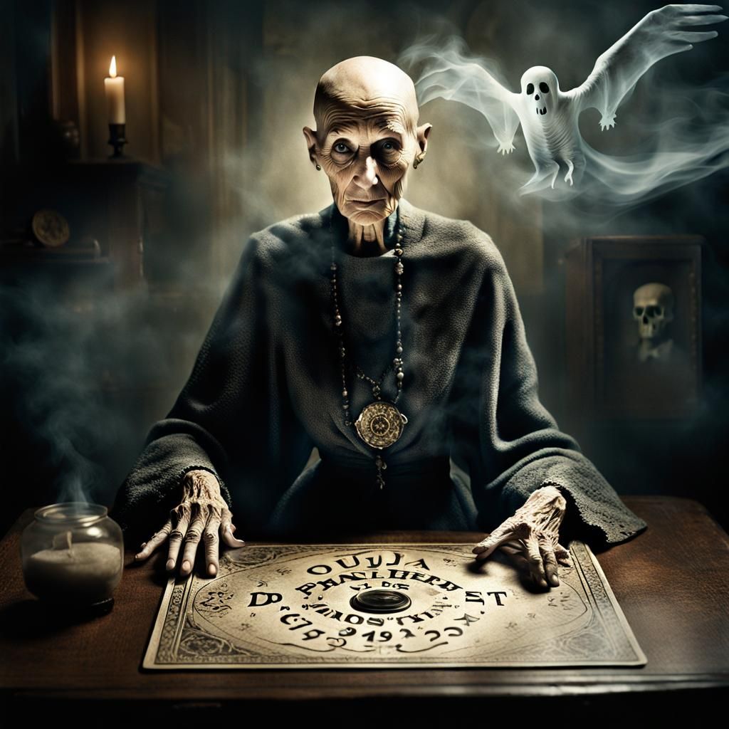 Photorealistic Seance: Woman Summons Ghosts with Ouija Board