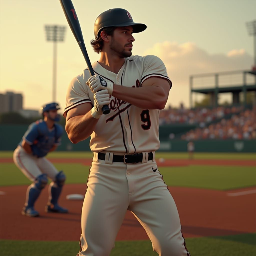 Hyper-Realistic Baseball Player in Action at Dusk