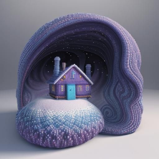 Knitted Cozy House with Beaded Galaxy in 3D