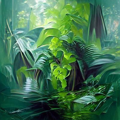 Lush Green Jungle Rainforest in Oil Painting Style