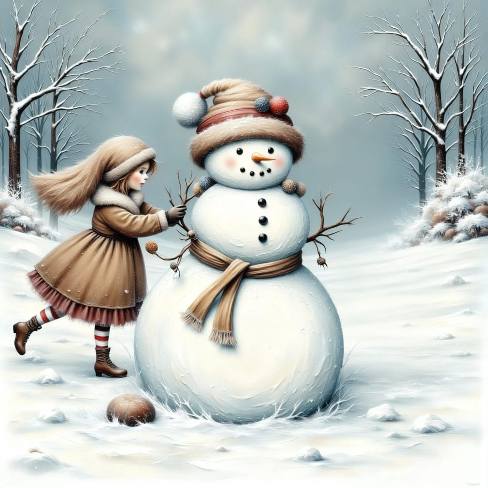 Building a Snowman in a Soft Winter Grunge Style