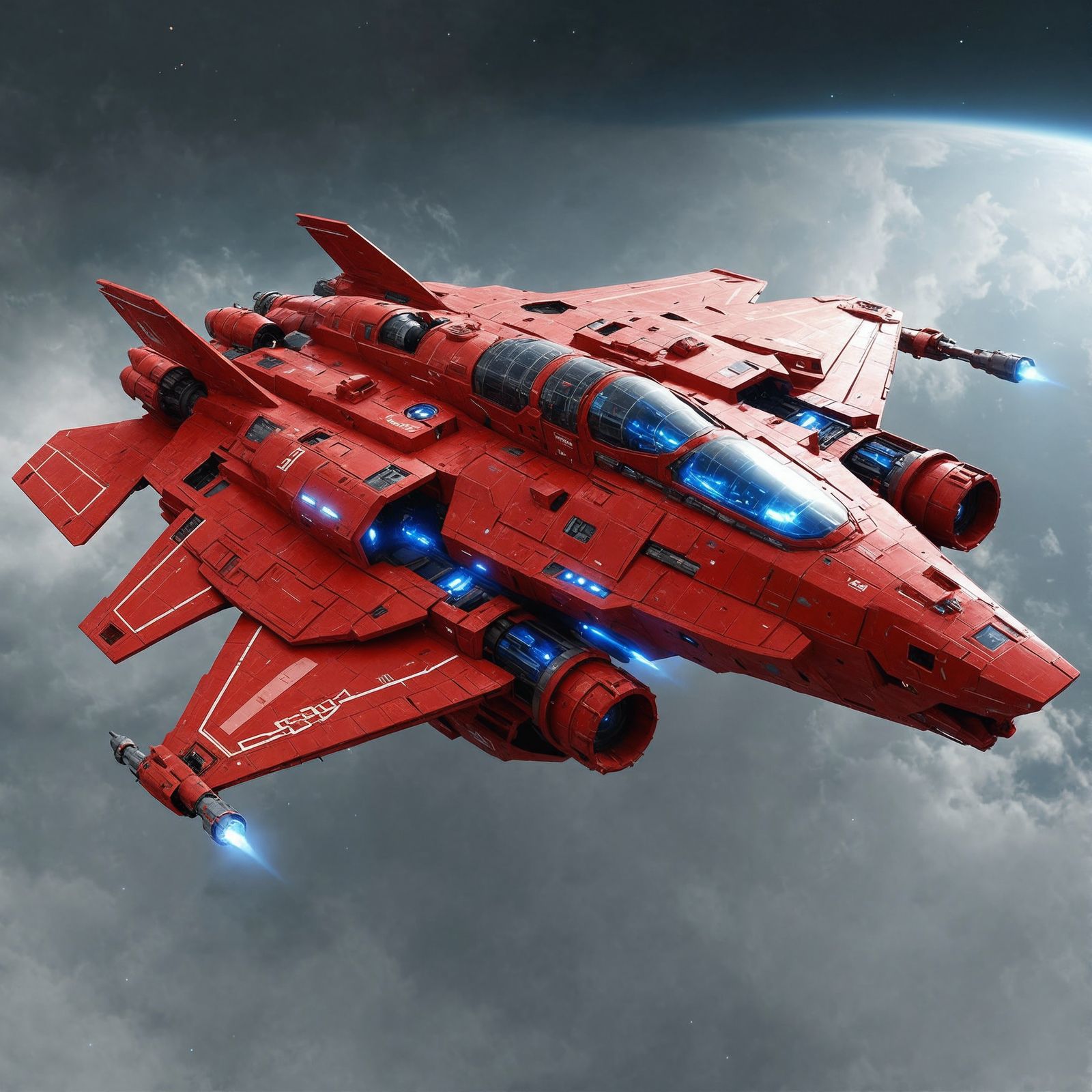 Translucent Red Battleship Near Red Giant Star