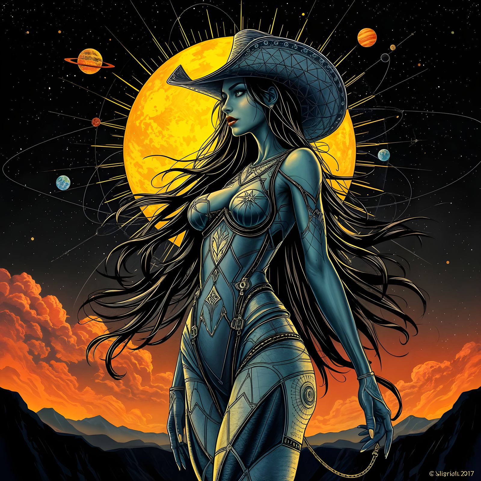 Galactic Cowboy Girl in Psychedelic Resin