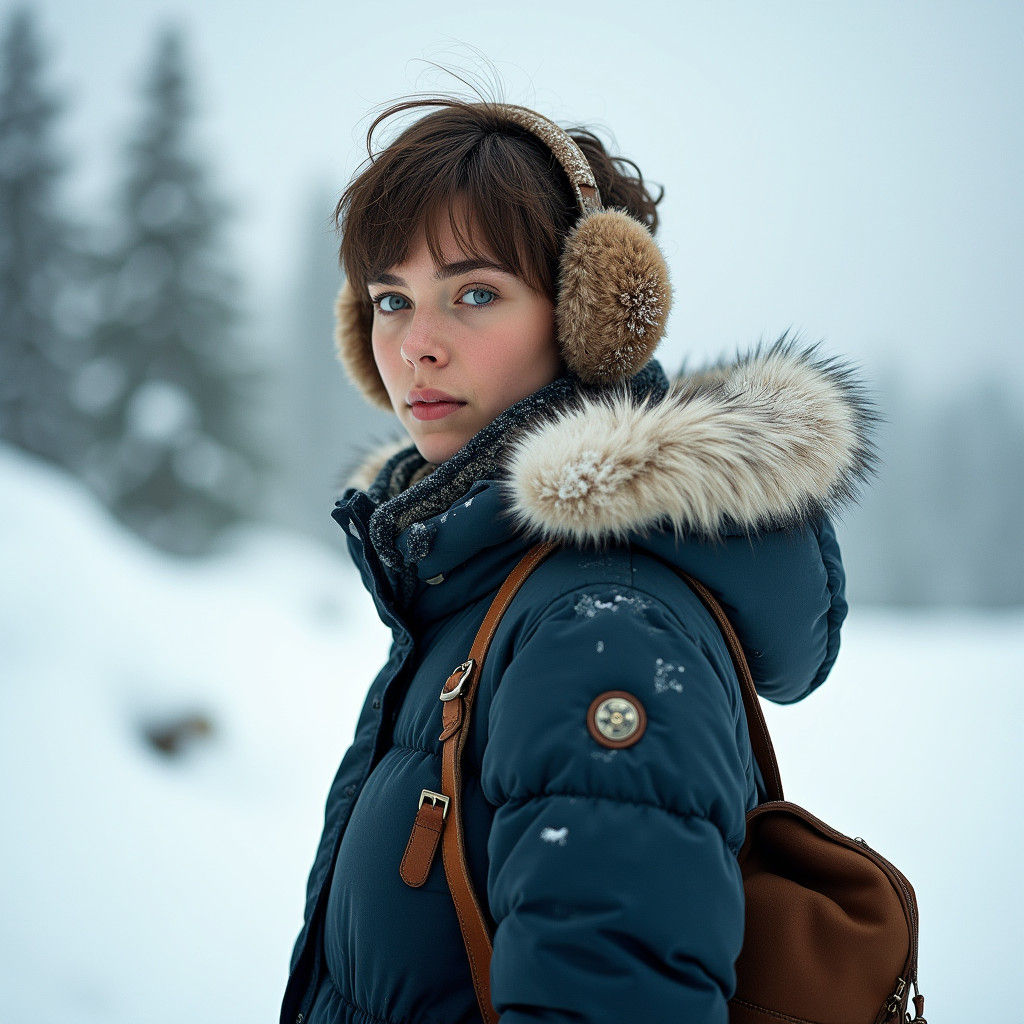 Winter Portrait of Woman in Frozen Landscape