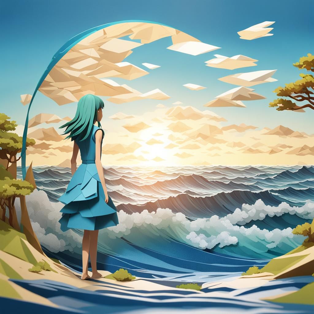Anime Girl on Ocean Shoreline in 4K