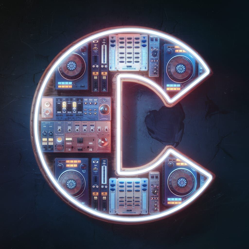 Neon Letter C Made of DJ Instruments