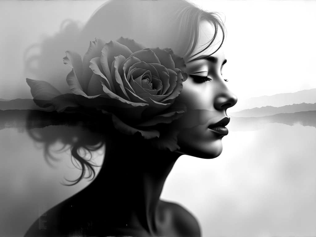 Surreal Double Exposure Portrait of a Rose