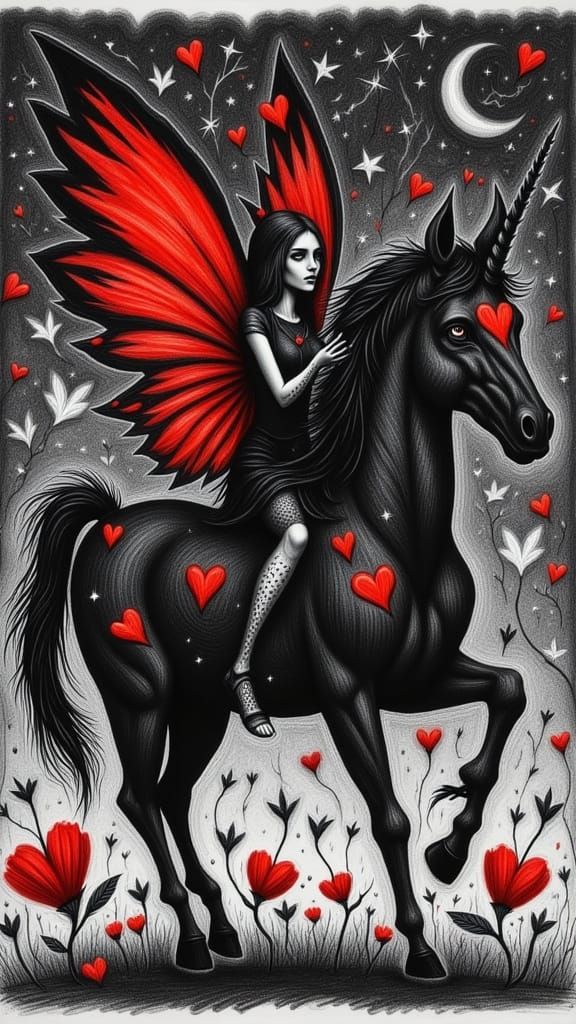 Spooky Valentine Monster Fairy on Unicorn