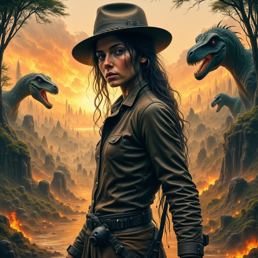 Explorer in Lost World of Dinosaurs and Dragons