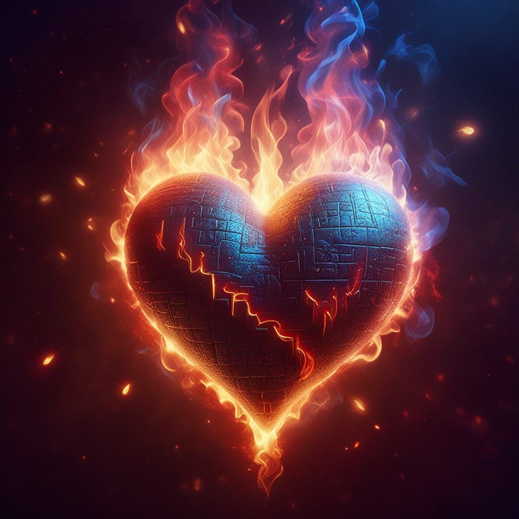 A heart-shaped emoji burning with a flame that never dies