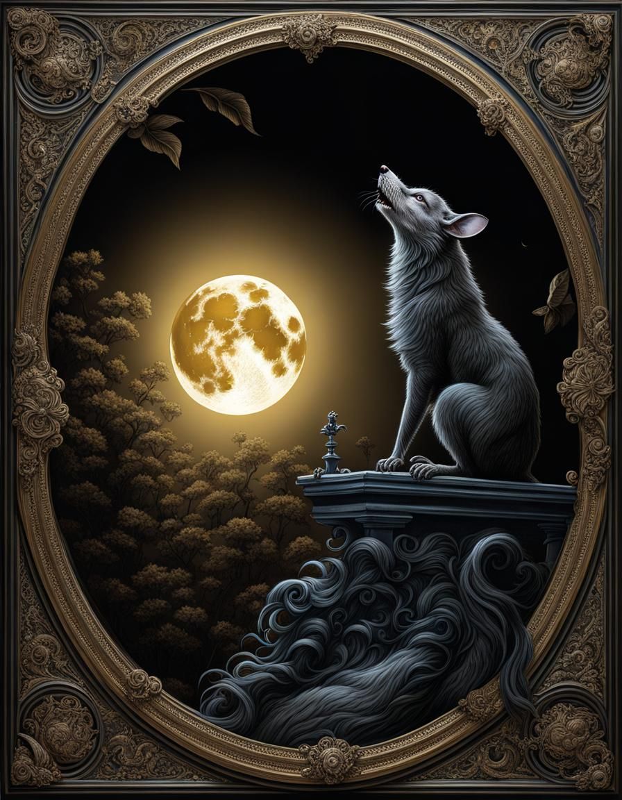 Weremouse Howling at Moon in Dark Fantasy Style