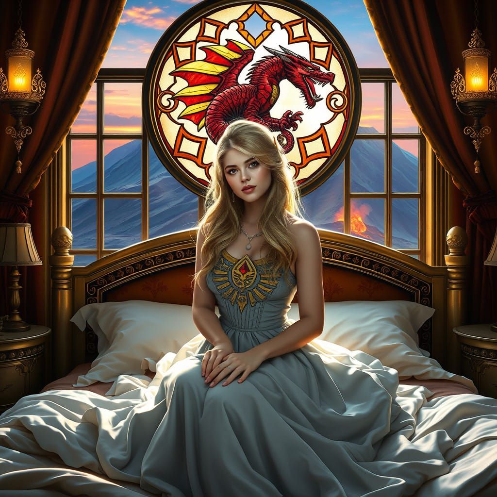 Regal Princess Zelda Portrait with Active Volcano Background...